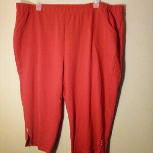 Quaker Factory Capri Pants Women 3X Pull On Elastic Red